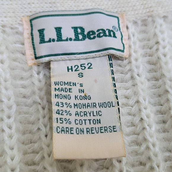 Vintage LL Bean Sweater Women Cardigan Vneck Button Mohair Wool Blend Ivory - Picture 2 of 11